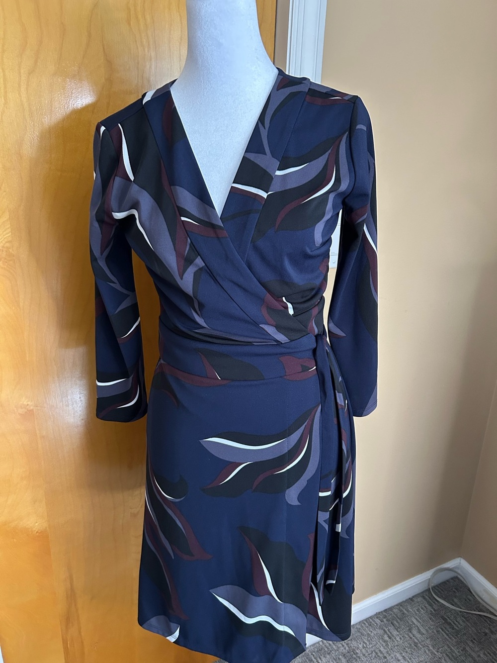 Ann Taylor Blue and White Wrap Sheath Dress